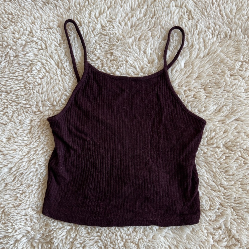 Brandy Melville Burgundy Ribbed Spaghetti Strap Tank Top One Size Y2K Basic